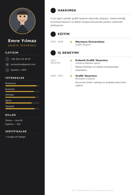 Gold Prestij CV tasarımı