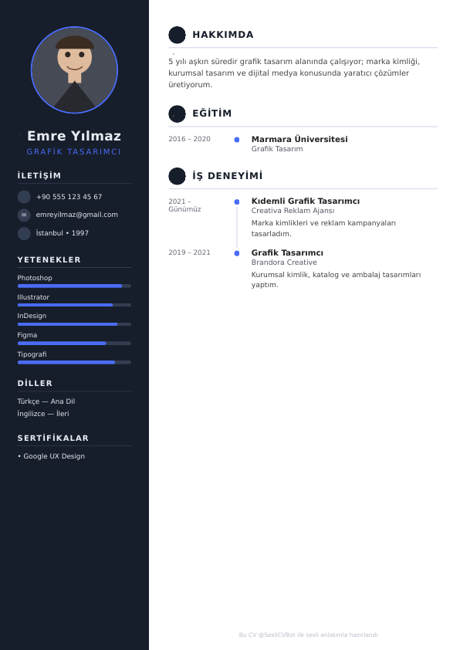 Mavi Modern CV tasarımı