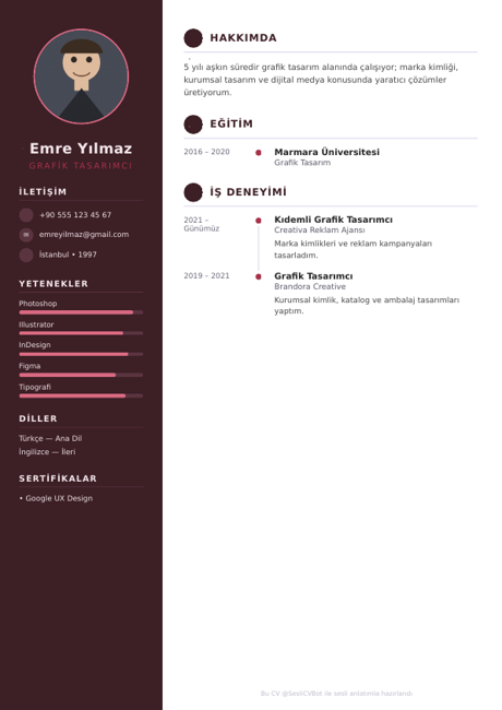 Bordo Prestij CV tasarımı