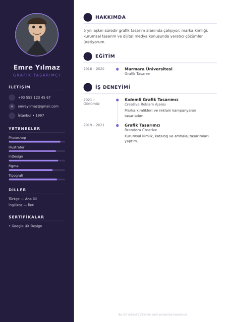 Mor Gece CV tasarımı