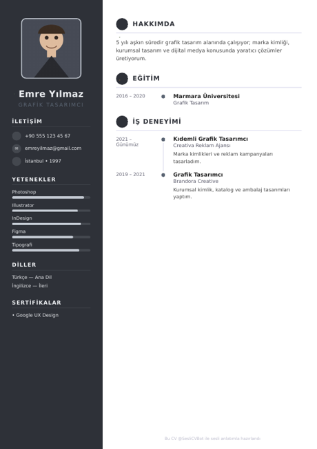 Antrasit Minimal CV tasarımı