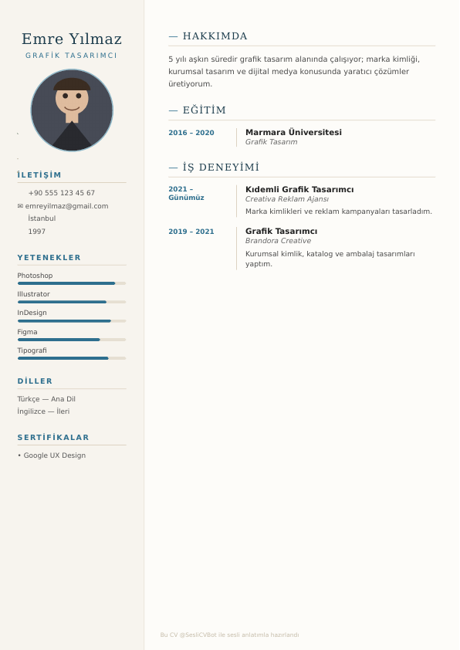 Açık Deniz CV tasarımı